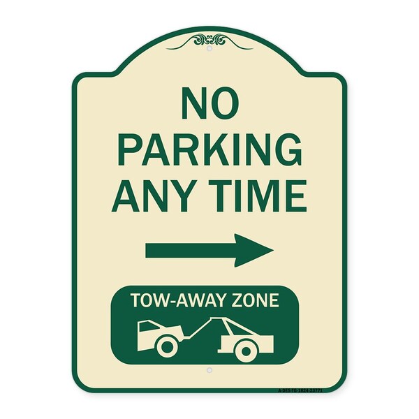 Signmission No Parking Anytime Tow-Away Zone W/ Right Arrow Heavy-Gauge Aluminum Sign, 24" x 18", TG-1824-23771 A-DES-TG-1824-23771 - main